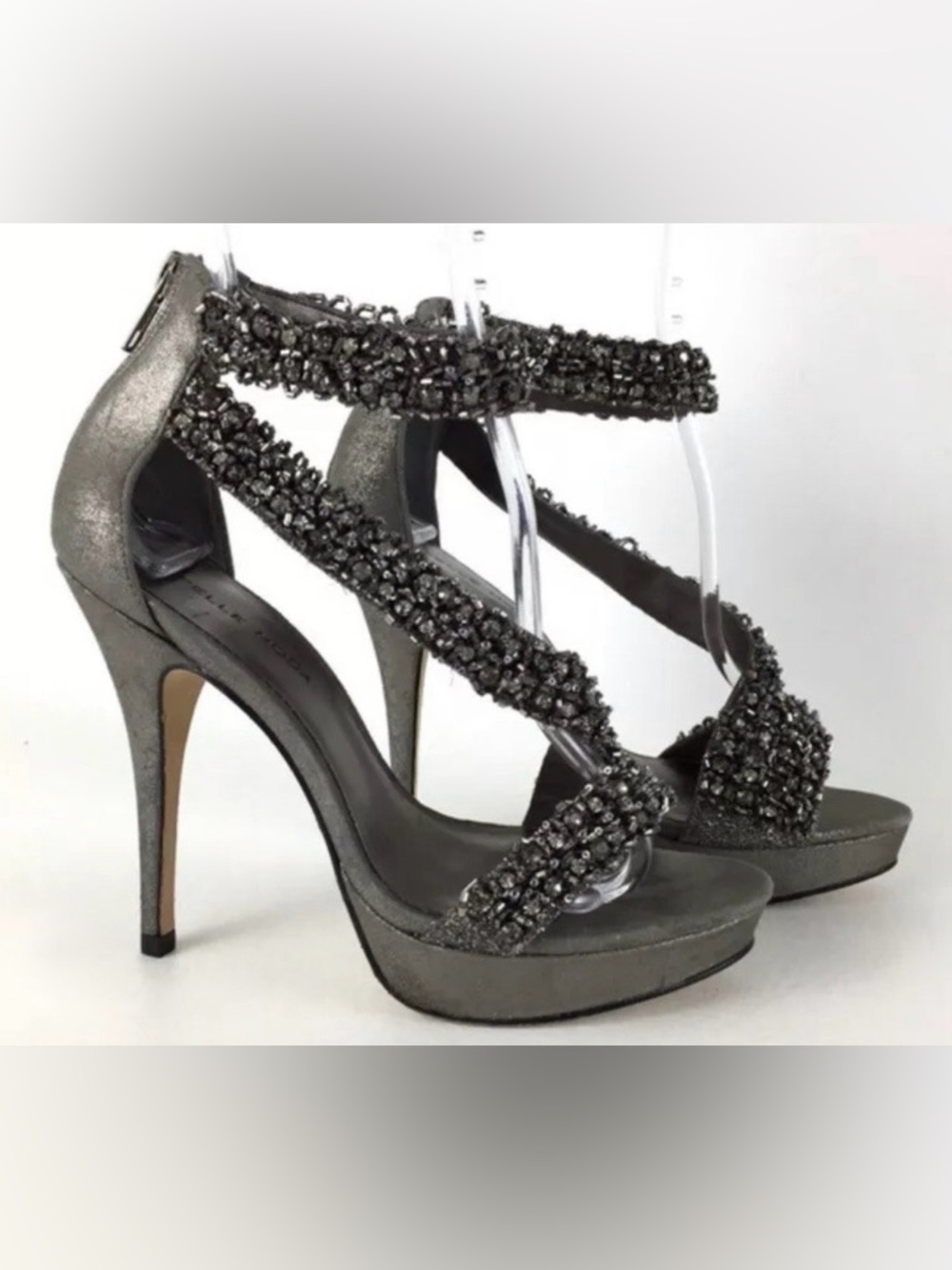 Pelle Moda Gunmetal Beaded Strappy Platform Heels